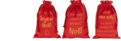 J-Line Kerstsokken> Zak Kerst Frans Velvet Rood Small Assortiment Van 3