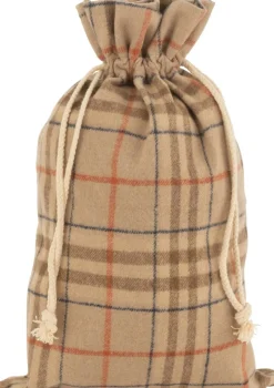 J-Line Kerstsokken> Zak Kerst Ruit Textiel Beige/Bruin Medium - 4 Stuks