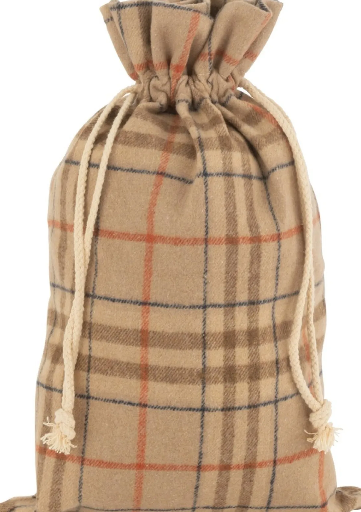 J-Line Kerstsokken> Zak Kerst Ruit Textiel Beige/Bruin Medium - 4 Stuks