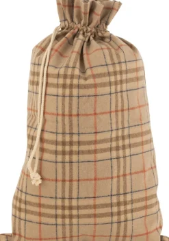 J-Line Kerstsokken> Zak Kerst Ruit Textiel Beige/Bruin Large