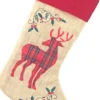 Merkloos Kerstsokken>Jute Kerstsok - Rendier - Ruiten - Rood - Kerstversiering - Decoratie - Interieur
