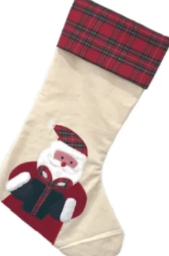 Merkloos Kerstsokken>Katoenen Kerstsok - Kerstman - Ruiten - Rood - Kerstversiering - Decoratie - Interieur