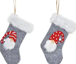 Merkloos Kerstsokken>Kerst - Kerstdecoratie - Kerstdagen - Kerstsok Met Kerstman, Set Van 2