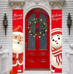 Merkloos Kerststukjes>Kerst Banners 2 Stuks - Kerst Decoratie Deur - Binnen En Buiten Sneeuwpop Kerstman