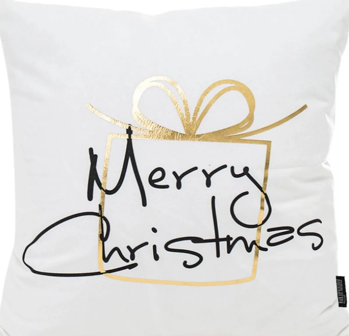 Gek op Kussens! Kerstkussens>Kerst 'Christmas Gift' Kussenhoes | Katoen/Polyester | 45 X 45 Cm | Wit / Goud