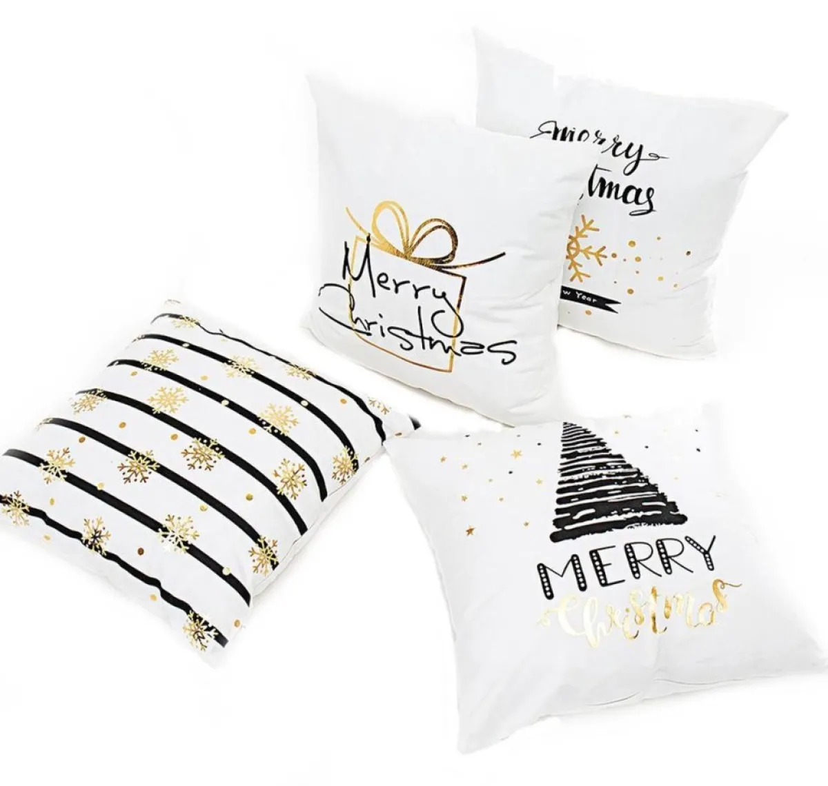 Gek op Kussens! Kerstkussens>Kerst 'Christmas Gift' Kussenhoes | Katoen/Polyester | 45 X 45 Cm | Wit / Goud