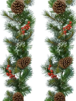 Decoris Guirlandes>Kerst Dennenslinger Guirlande Groen Met Sneeuw En Decoratie 270 Cm - Kerstslingers Met Versiering - Guirlandes Kerstversiering