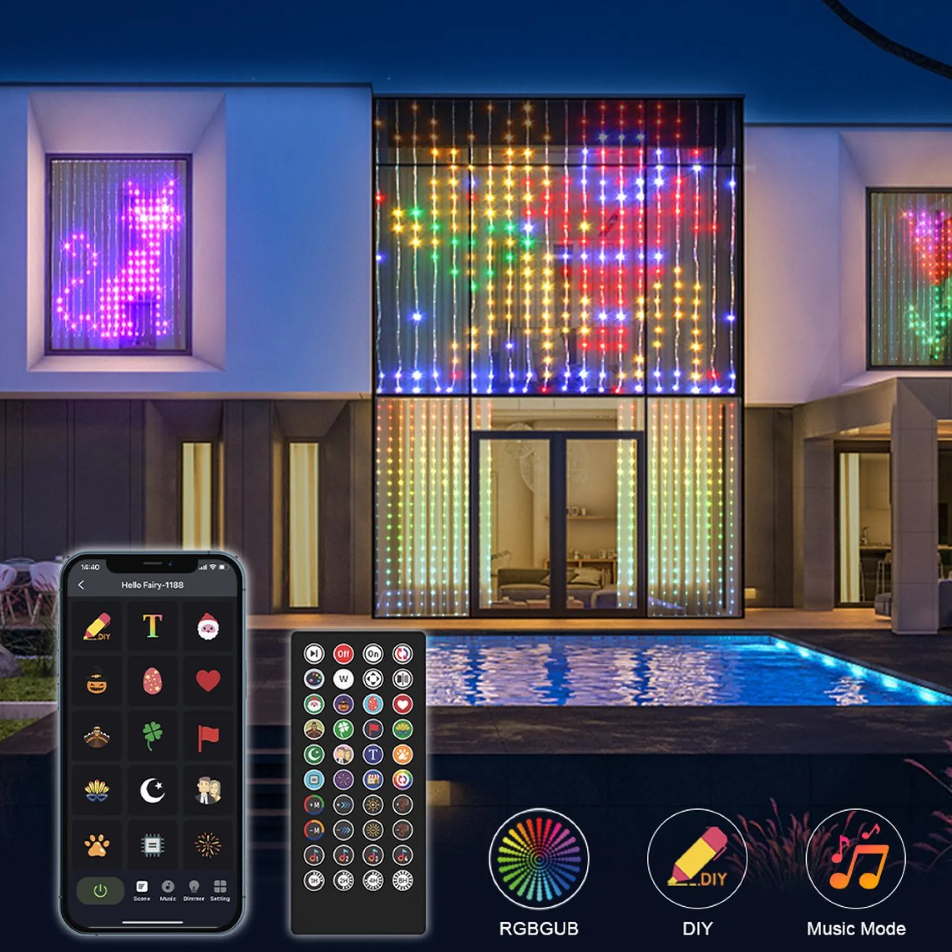 * Kerst Led Gordijn - Rgb Belichting - Led Verlichting - Patronen Instellen - 400 Leds Shop