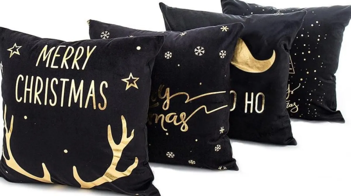 Gek op Kussens! Kerstkussens>Kerst 'Merry Christmas' Kussenhoes | Katoen/Polyester | 45 X 45 Cm | Zwart /