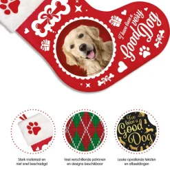 Plenty Gifts Kerstsokken>Kerst Sok Stocking Woof Merry Christmas Rood