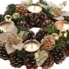 Bellatio Decorations Kerststukjes>Kerst Tafelstuk/Tafeldecoratie Kerststukje Krans Met Kaarsenhouder 28 Cm - Kerstversiering/Kerstdecoratie