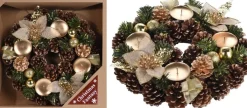 Bellatio Decorations Kerststukjes>Kerst Tafelstuk/Tafeldecoratie Kerststukje Krans Met Kaarsenhouder 28 Cm - Kerstversiering/Kerstdecoratie