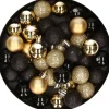 Merkloos Kerstboomversieringen>Kerstballen - 40 Stuks - Goud En Zwart - Mix - 3 Cm - Mat - Glans - Glitter - Kunststof