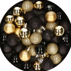 Merkloos Kerstboomversieringen>Kerstballen - 40 Stuks - Goud En Zwart - Mix - 3 Cm - Mat - Glans - Glitter - Kunststof