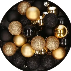 Merkloos Kerstboomversieringen>Kerstballen - 28 Stuks - Goud En Zwart - Mix - Glitter - Mat - Glans - 3 Cm - Kunststof