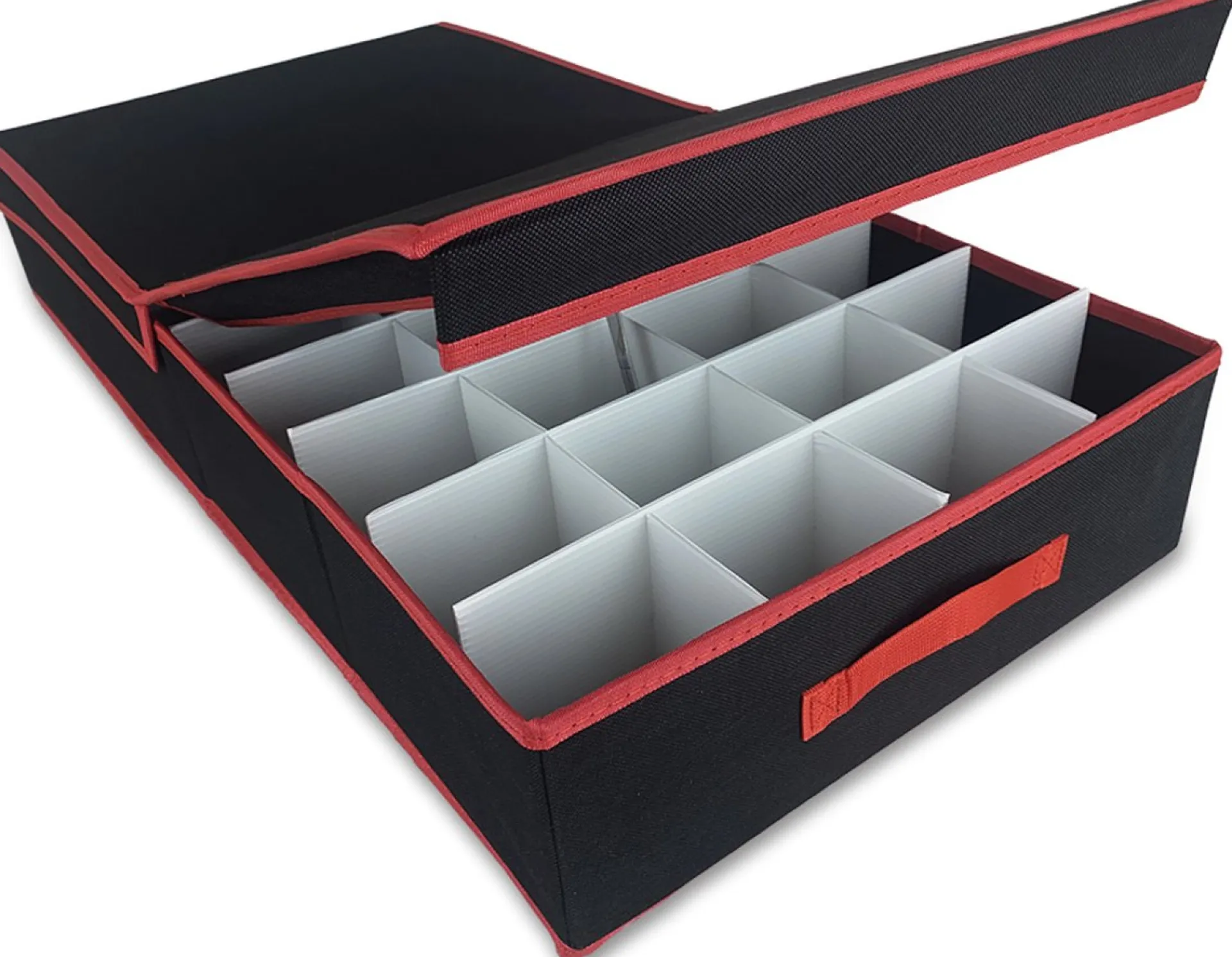 Happy Shopper Kerstballen Opbergbox - Kerstballenbox - Kerst Opbergen - Kerstversiering - Opbergdoos Met Vakjes - 64 Ballen - Zwart/Rood - Kerstcadeau Online