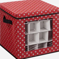 Songmics Kerstballen Opbergbox Met Transparante Voorkant, Opbergdoos Met Deksel, Vouwdoos Voor Kerstmis, Stoffen Opbergbox Met Ruimte Voor 64 Kerstballen Of Andere Ornamenten, 30,5 X 30,5 X 30,5 Cm, Met Sneeuwvlokken Design, Rood Sale