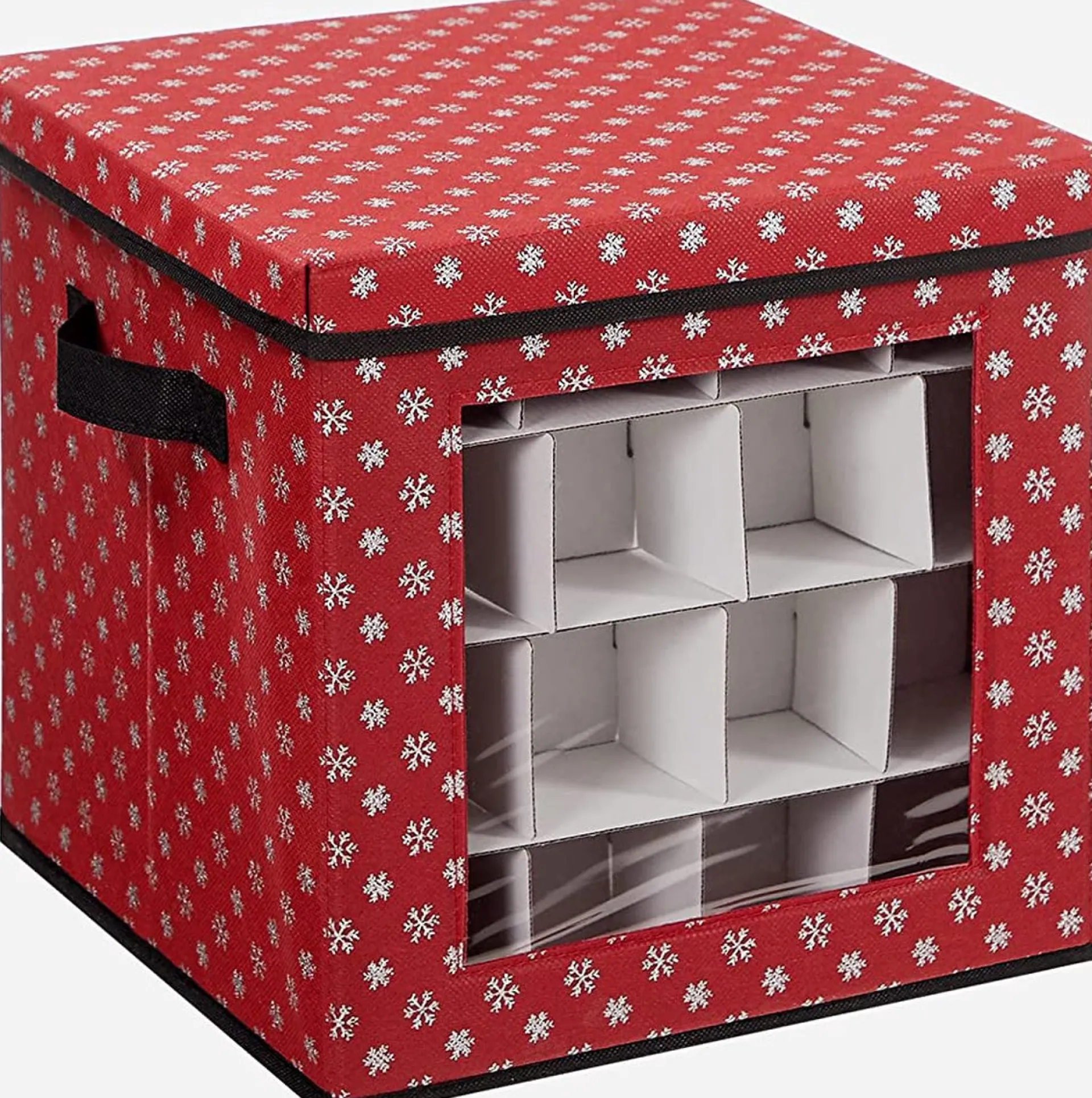Songmics Kerstballen Opbergbox Met Transparante Voorkant, Opbergdoos Met Deksel, Vouwdoos Voor Kerstmis, Stoffen Opbergbox Met Ruimte Voor 64 Kerstballen Of Andere Ornamenten, 30,5 X 30,5 X 30,5 Cm, Met Sneeuwvlokken Design, Rood Sale