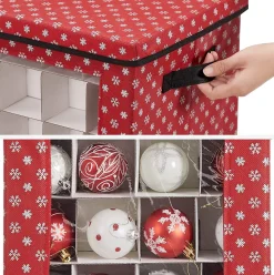 Songmics Kerstballen Opbergbox Met Transparante Voorkant, Opbergdoos Met Deksel, Vouwdoos Voor Kerstmis, Stoffen Opbergbox Met Ruimte Voor 64 Kerstballen Of Andere Ornamenten, 30,5 X 30,5 X 30,5 Cm, Met Sneeuwvlokken Design, Rood Sale