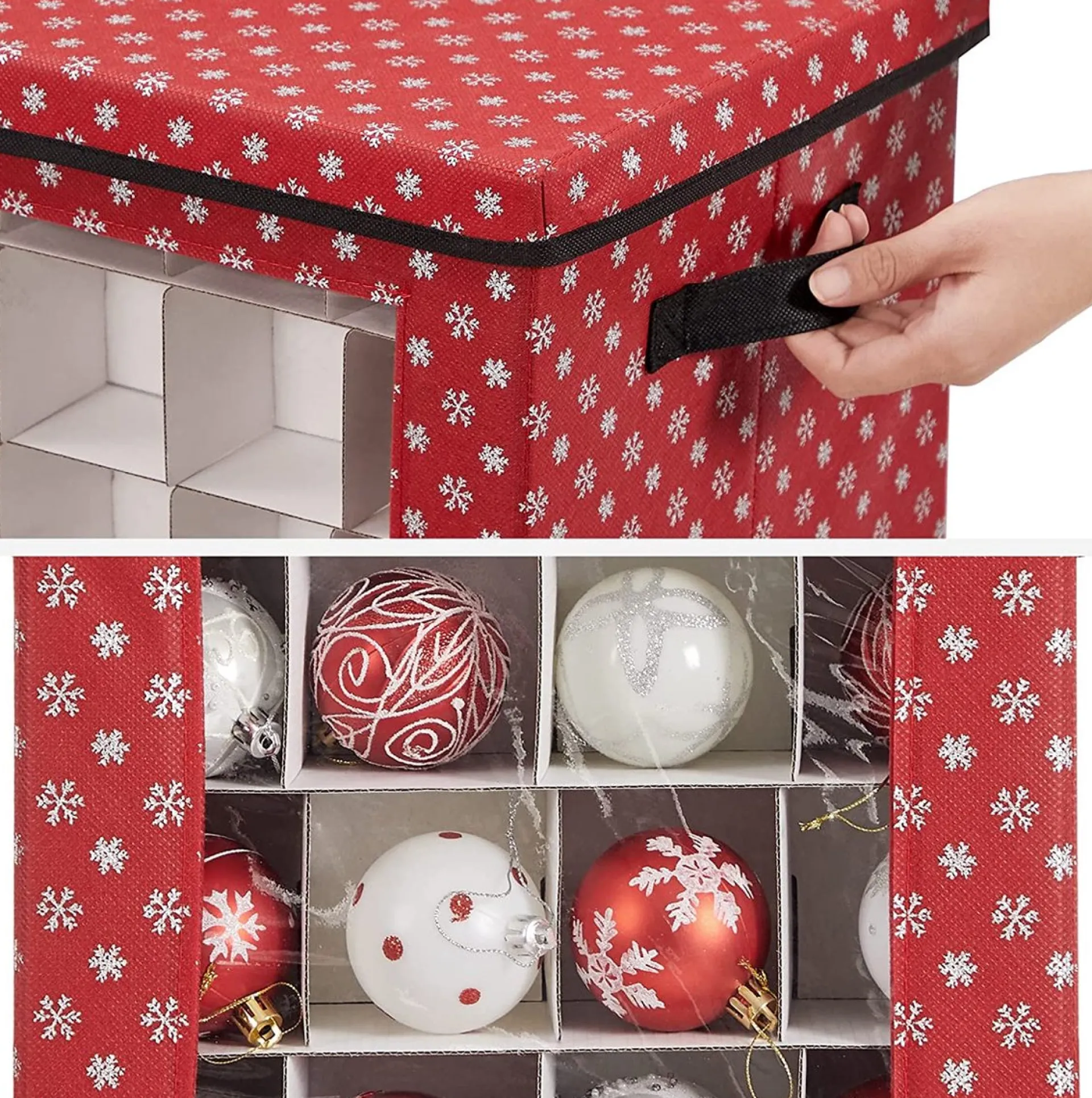 Songmics Kerstballen Opbergbox Met Transparante Voorkant, Opbergdoos Met Deksel, Vouwdoos Voor Kerstmis, Stoffen Opbergbox Met Ruimte Voor 64 Kerstballen Of Andere Ornamenten, 30,5 X 30,5 X 30,5 Cm, Met Sneeuwvlokken Design, Rood Sale