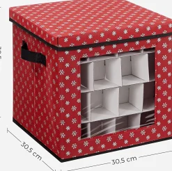 Songmics Kerstballen Opbergbox Met Transparante Voorkant, Opbergdoos Met Deksel, Vouwdoos Voor Kerstmis, Stoffen Opbergbox Met Ruimte Voor 64 Kerstballen Of Andere Ornamenten, 30,5 X 30,5 X 30,5 Cm, Met Sneeuwvlokken Design, Rood Sale
