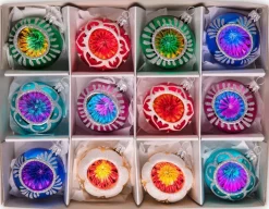 Merkloos Kerstboomversieringen>Kerstballen Set - 12 Kerstballen - Kerstballen Glas - Handmade - Retro Kerstballen - Kerstboomversiering - Gekleurde Kerstballen - Vintage Kerstballen