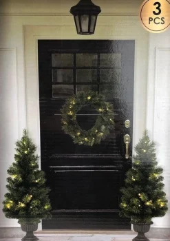 Merkloos Kerstbomen En Kerstkrans Met Led - Set Van 3 Stuks Store