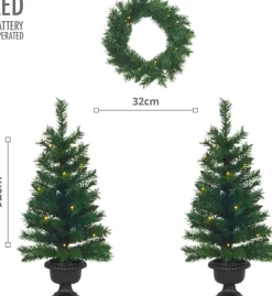 Merkloos Kerstbomen En Kerstkrans Met Verlichting - Led - Set Van 3 Stuks - Kunstkerstboom - Kunstkerstboom Met Verlichting - Kerstkrans Fashion