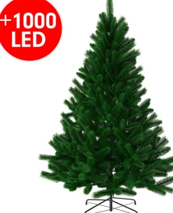 AG Store Kerstboom Ag - Volle Boom - Kunstkerstboom 210Cm Hoog - 1160 Takken - Inclusief 1000 Leds- Kunstkerstbomen - Christmas Tree - Groot- Veel Takken - Donker Kerst - Decoratie Fashion