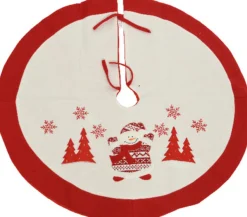 Merkloos Kerstboom Decoratie Kleed Rood/Sneeuwpop 90 Cm Cheap