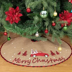 Selwo Kerstboomdeken 75 Cm Jute Witte Sneeuwvlok Auto Bedrukte Kerstboom Rok Voor Vakantie Vloer Kerstboom Decoratie Discount