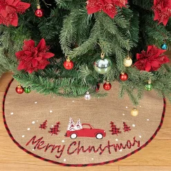 Selwo Kerstboomdeken 75 Cm Jute Witte Sneeuwvlok Auto Bedrukte Kerstboom Rok Voor Vakantie Vloer Kerstboom Decoratie Discount