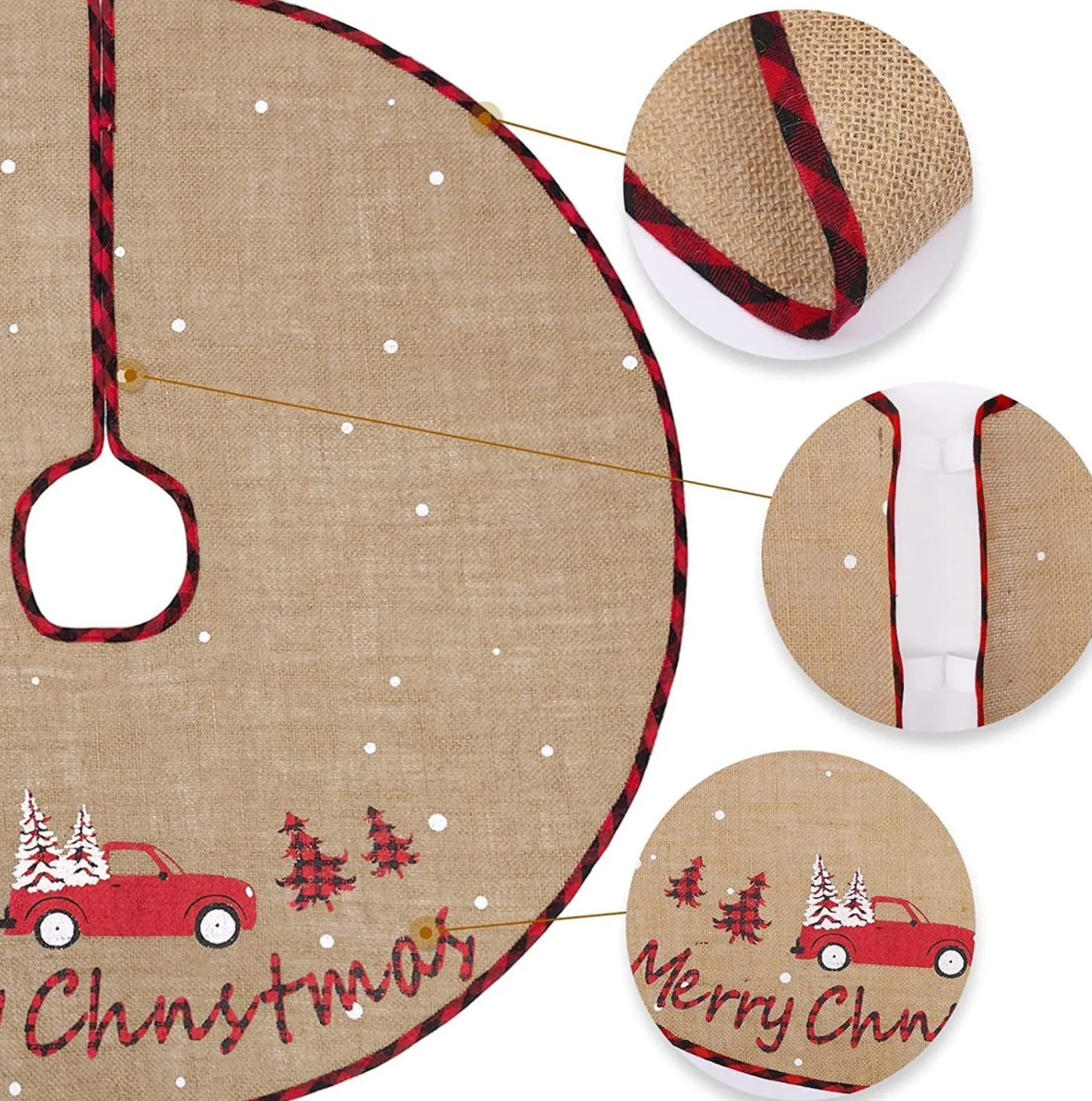 Selwo Kerstboomdeken 75 Cm Jute Witte Sneeuwvlok Auto Bedrukte Kerstboom Rok Voor Vakantie Vloer Kerstboom Decoratie Discount