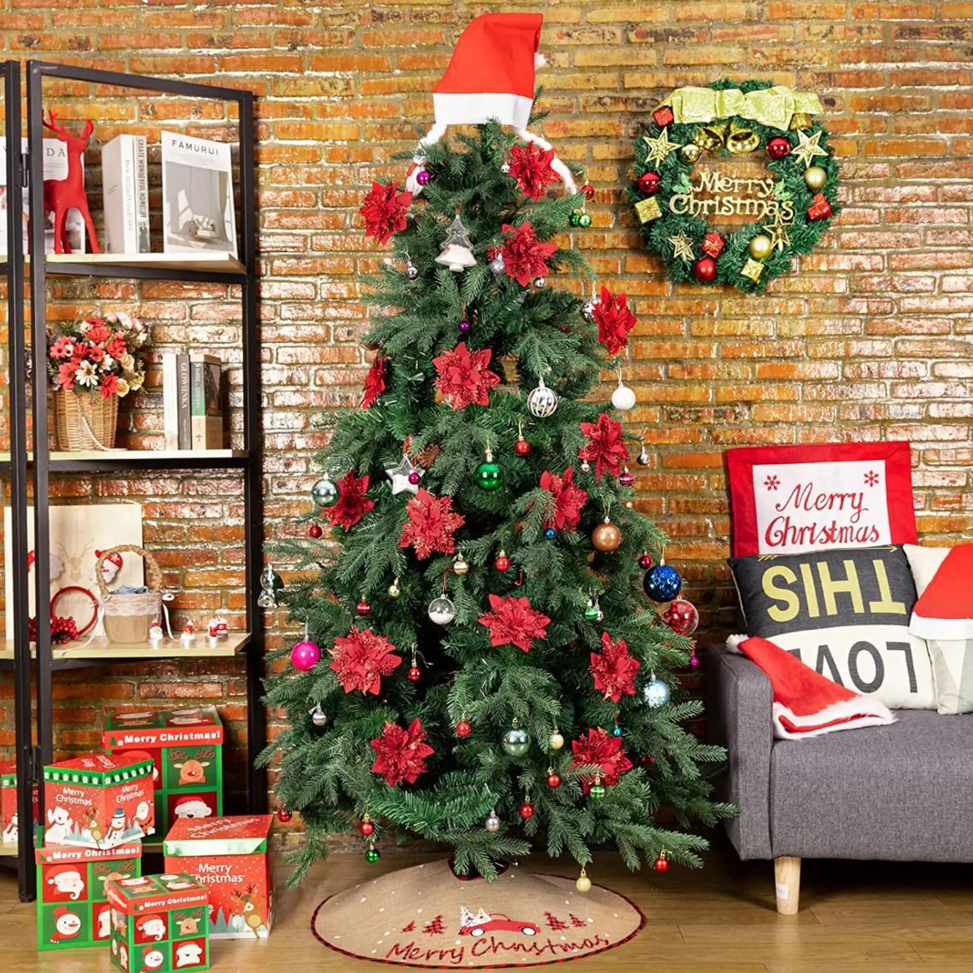 Selwo Kerstboomdeken 75 Cm Jute Witte Sneeuwvlok Auto Bedrukte Kerstboom Rok Voor Vakantie Vloer Kerstboom Decoratie Discount