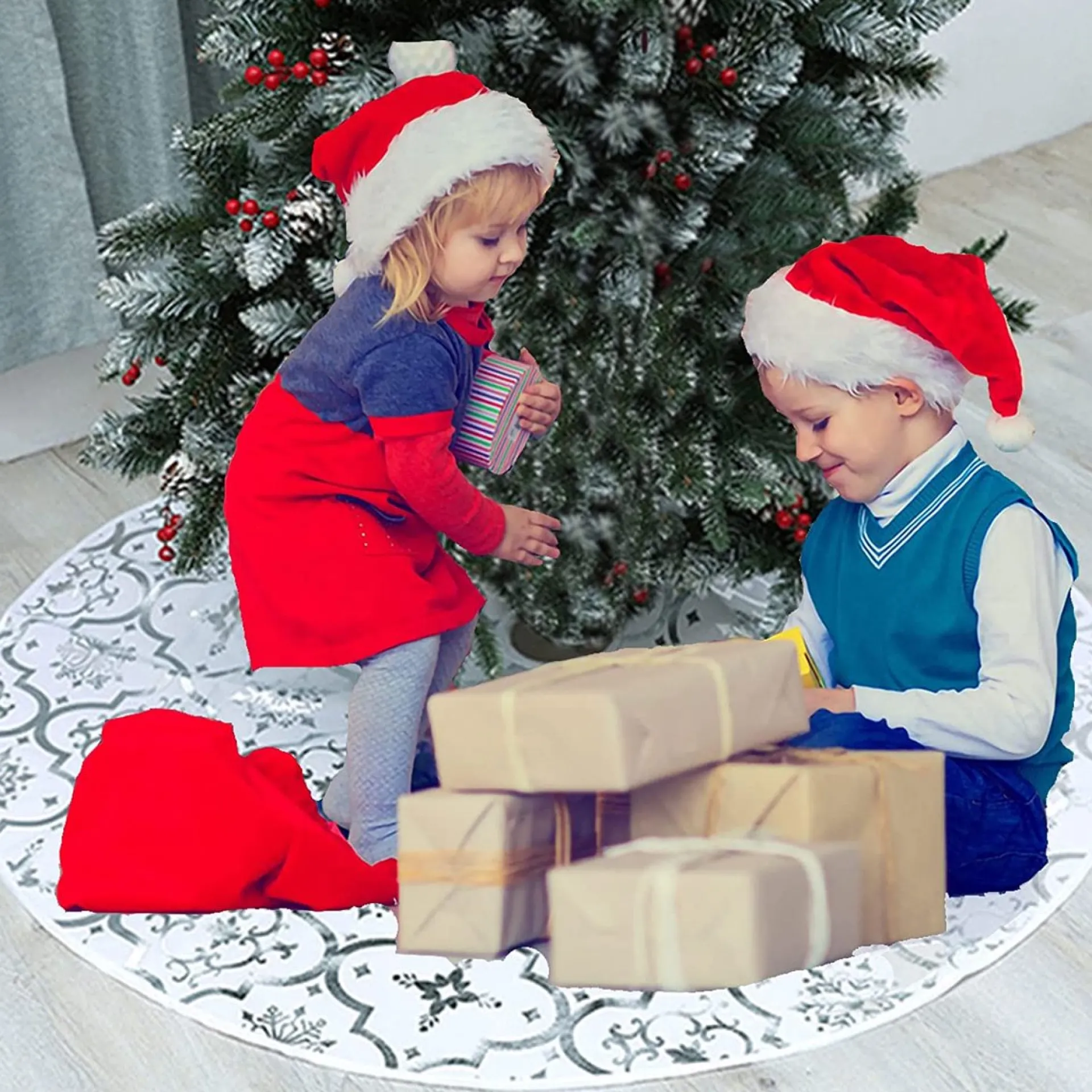 Selwo Kerstboomdeken, Kerstboomdeken, Kerstboomrok, 120 Cm, Ronde Kerstdeken, Met Kerstkous, Kerstdecoratie Voor Kerstmis Best Sale