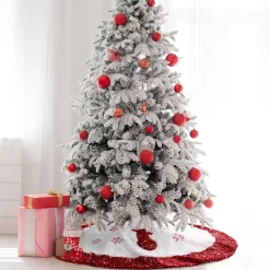 Selwo Kerstboomdeken, Kerstboomdeken, 90 Cm, Kerstboomdeken, Rond, Kunstbont Met Pailletten, Boomdeken, Kerstrok, Onderkleed, Kerstdecoratie, Voor Binnen, Wit/Rood Cheap
