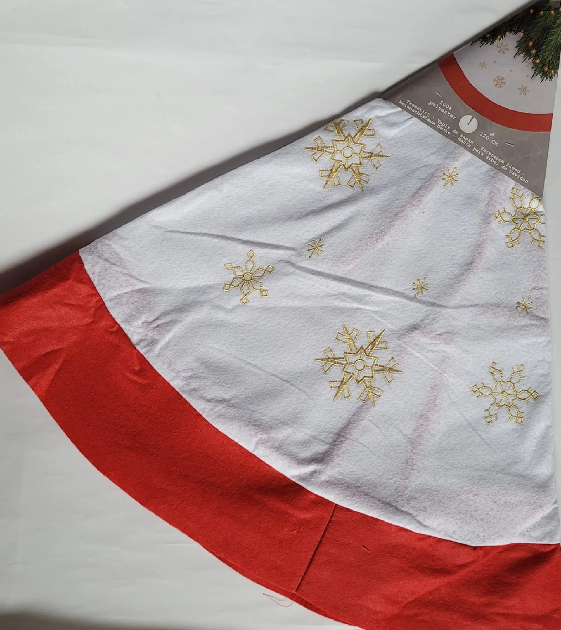 Merkloos Kerstboomkleed Met Rode Rand 120Cm Met Sneeuwsterren, Kerstboomrok Voor Kerstboom, Kerstboom Kleed 120 Cm Outlet