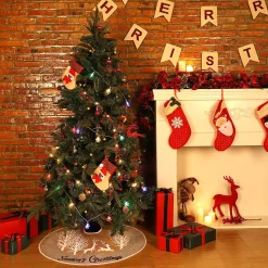 Selwo Kerstboomrok, 75 Cm Boomrok Met Hert En Zilveren Glitter En Vrolijke Kerstboommat Voor Kerstfeesten En Kerstversieringen Outlet