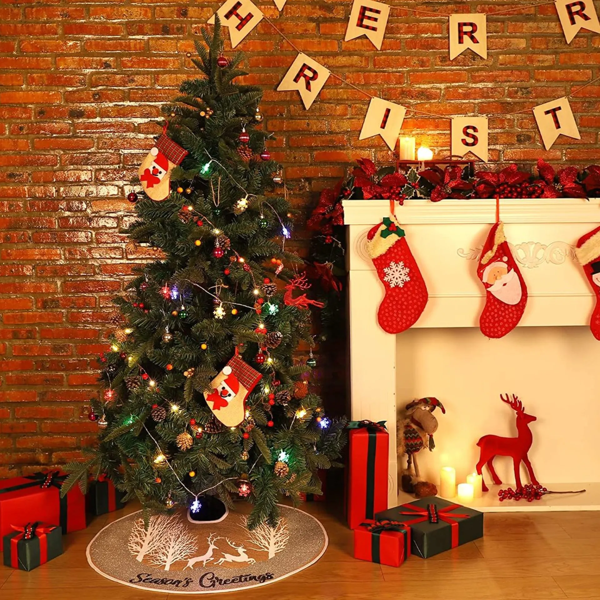 Selwo Kerstboomrok, 75 Cm Boomrok Met Hert En Zilveren Glitter En Vrolijke Kerstboommat Voor Kerstfeesten En Kerstversieringen Outlet