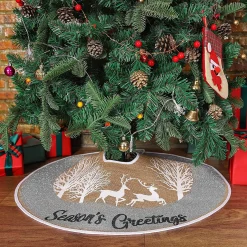 Selwo Kerstboomrok, 75 Cm Boomrok Met Hert En Zilveren Glitter En Vrolijke Kerstboommat Voor Kerstfeesten En Kerstversieringen Outlet