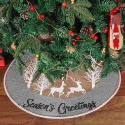 Selwo Kerstboomrok, 75 Cm Boomrok Met Hert En Zilveren Glitter En Vrolijke Kerstboommat Voor Kerstfeesten En Kerstversieringen Outlet