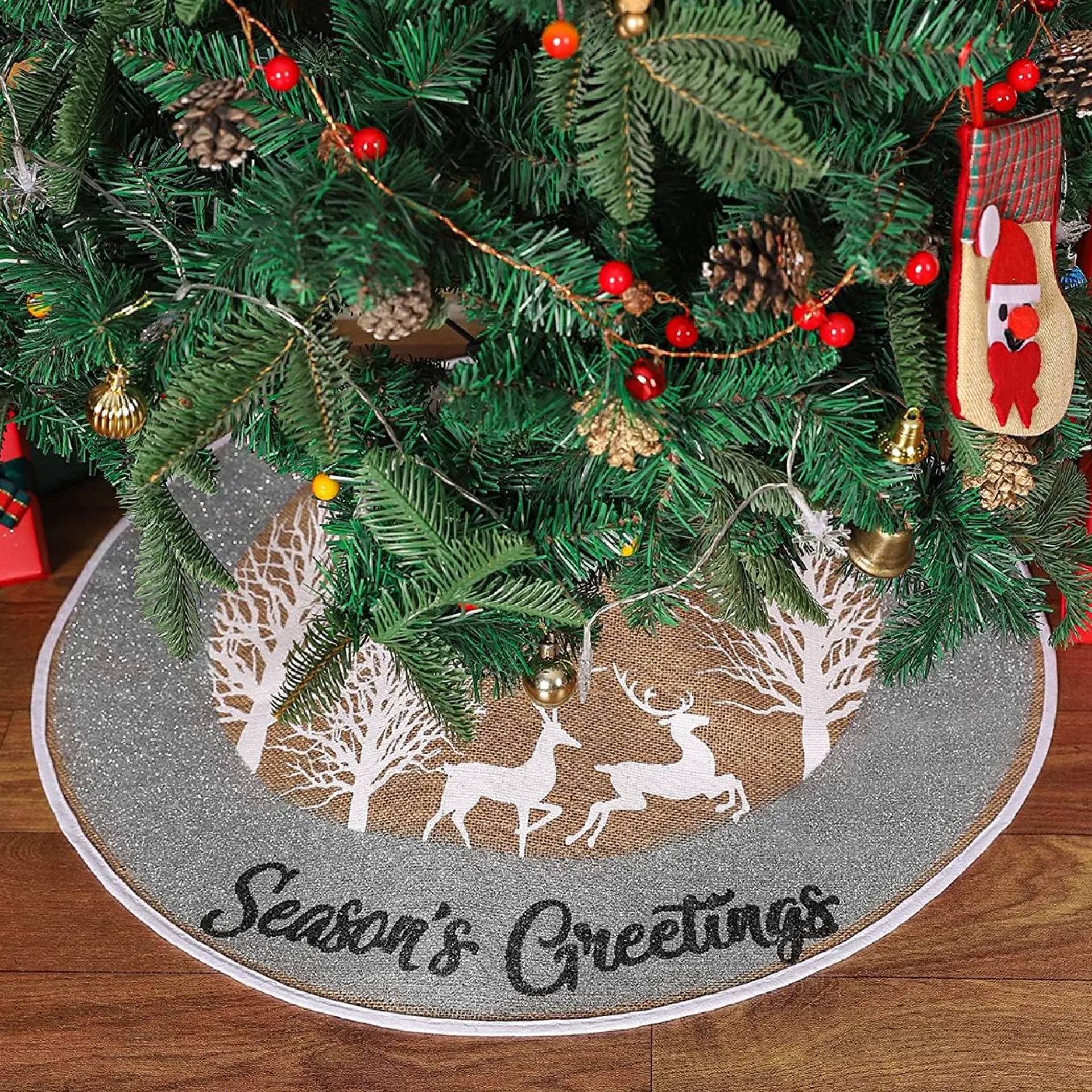 Selwo Kerstboomrok, 75 Cm Boomrok Met Hert En Zilveren Glitter En Vrolijke Kerstboommat Voor Kerstfeesten En Kerstversieringen Outlet
