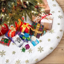 Selwo Kerstboomrok Groot Kerstboomrok Wit Voor Sneeuw Kerstboom Kerstboomplafond, Kerstversiering Goud, Kerstboomversiering, Kerstboomplafond, Dennenboomplafond Rond Outlet