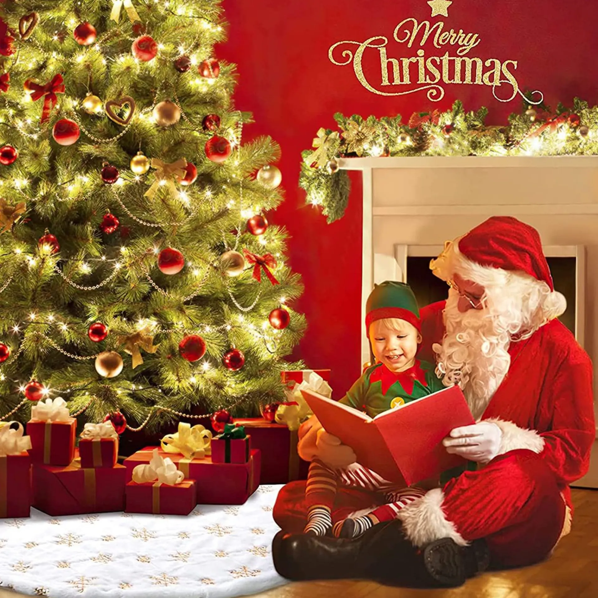 Selwo Kerstboomrok Groot Kerstboomrok Wit Voor Sneeuw Kerstboom Kerstboomplafond, Kerstversiering Goud, Kerstboomversiering, Kerstboomplafond, Dennenboomplafond Rond Outlet