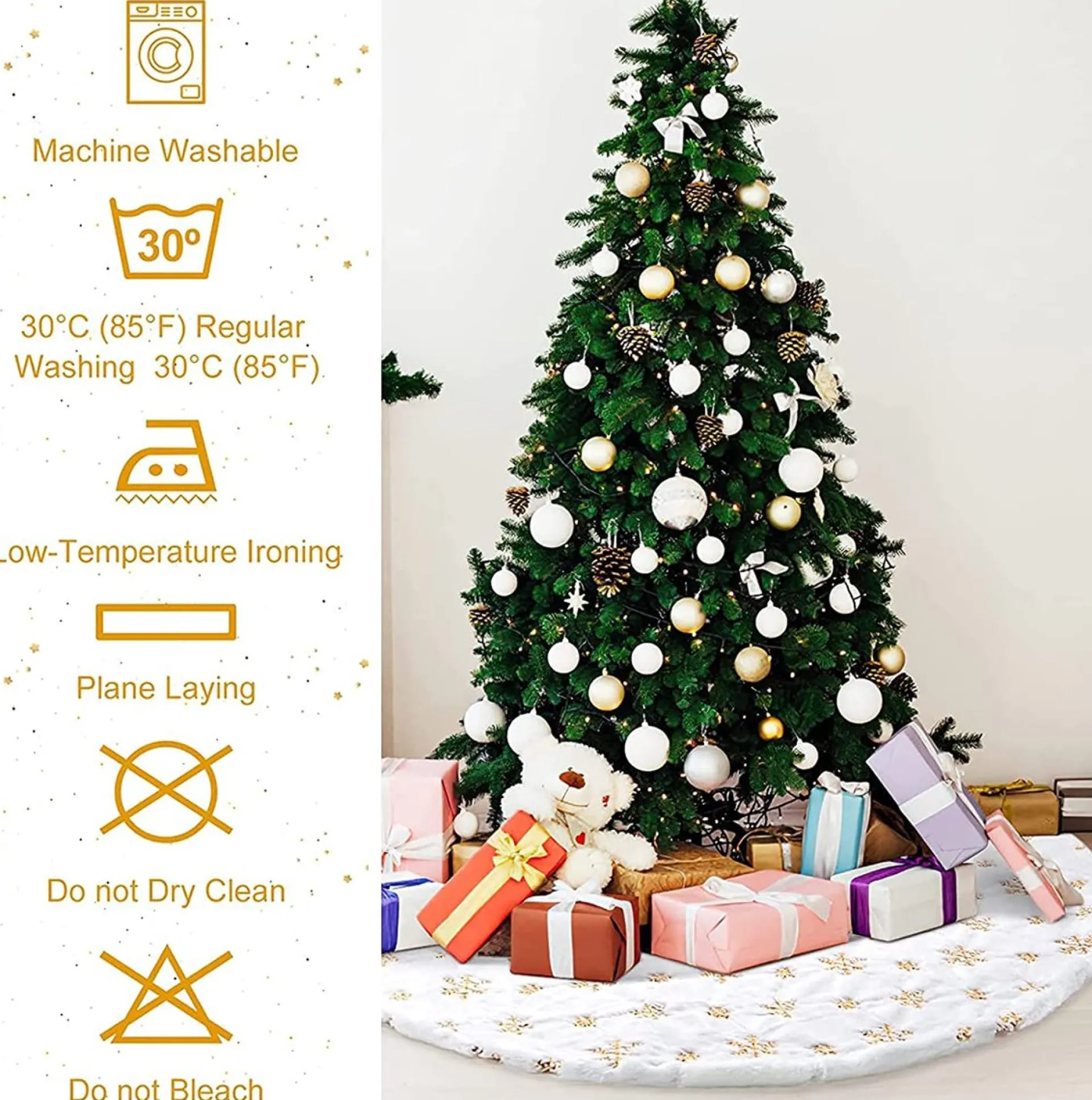 Selwo Kerstboomrok Groot Kerstboomrok Wit Voor Sneeuw Kerstboom Kerstboomplafond, Kerstversiering Goud, Kerstboomversiering, Kerstboomplafond, Dennenboomplafond Rond Outlet