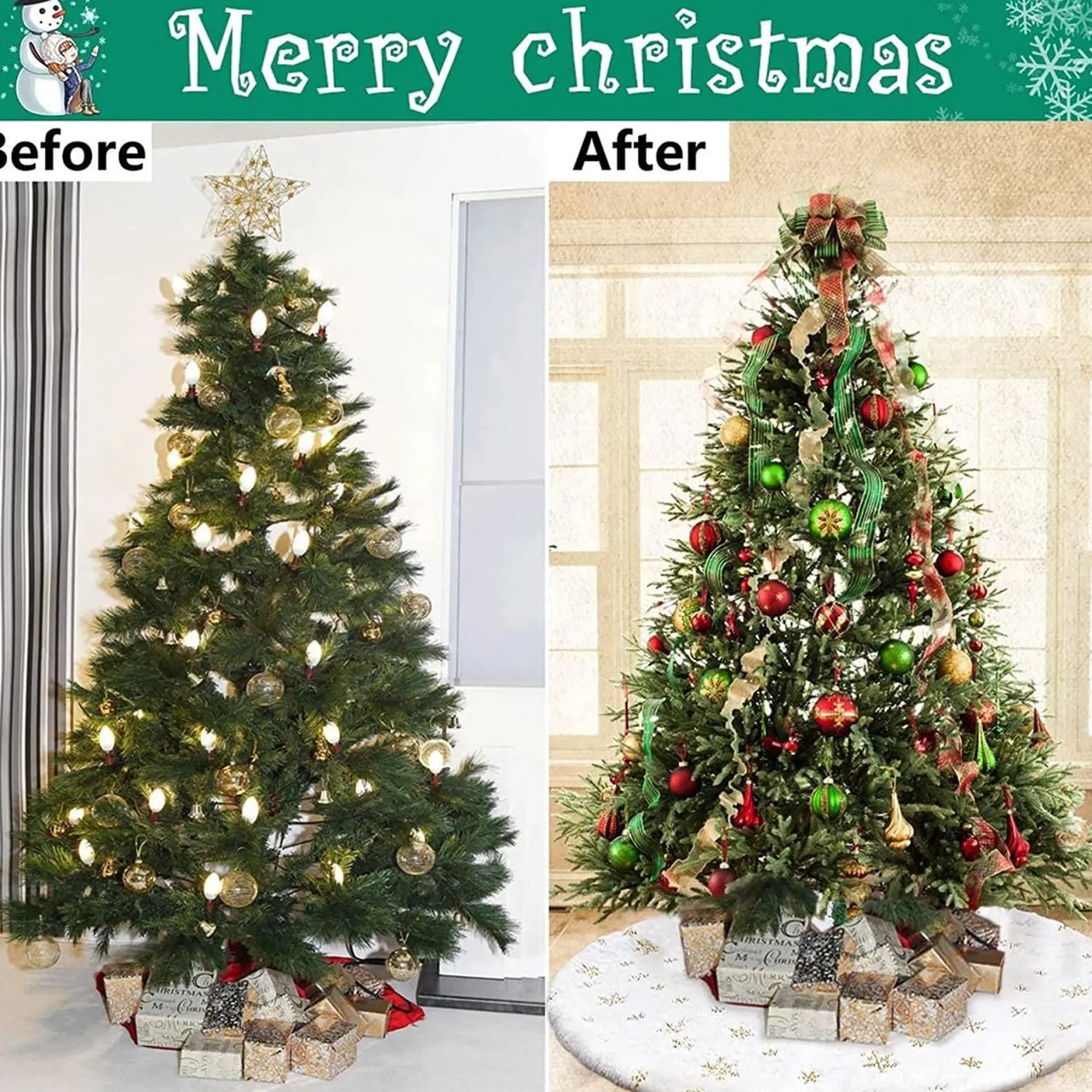 Selwo Kerstboomrok Groot Kerstboomrok Wit Voor Sneeuw Kerstboom Kerstboomplafond, Kerstversiering Goud, Kerstboomversiering, Kerstboomplafond, Dennenboomplafond Rond Outlet