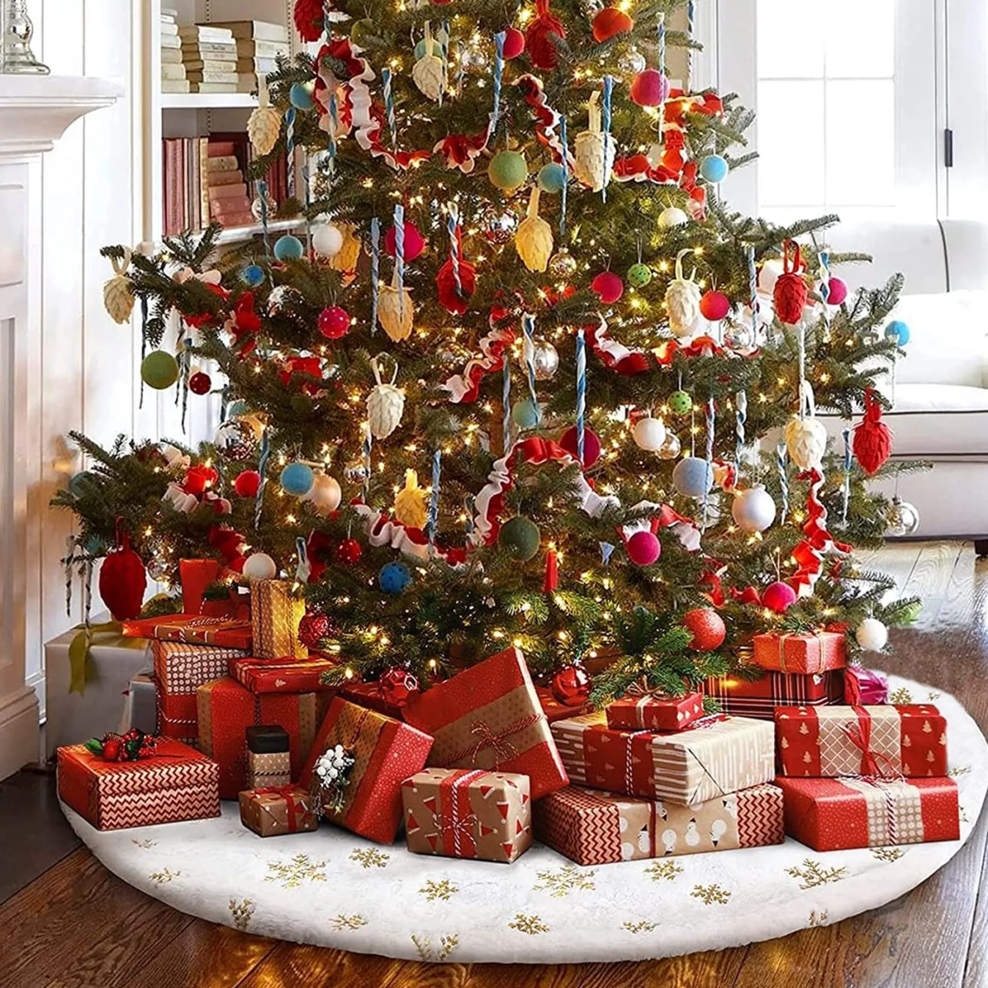 Selwo Kerstboomrok Groot Kerstboomrok Wit Voor Sneeuw Kerstboom Kerstboomplafond, Kerstversiering Goud, Kerstboomversiering, Kerstboomplafond, Dennenboomplafond Rond Outlet