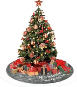 Selwo Kerstboomrok, Grote Luxe Nepbont, Wit-Grijs-Boom-Rok Met Sneeuwvlokken, Dubbele Lagen, Zachte Boomrok Voor Kerstfeestdecoraties, 120 Cm Shop