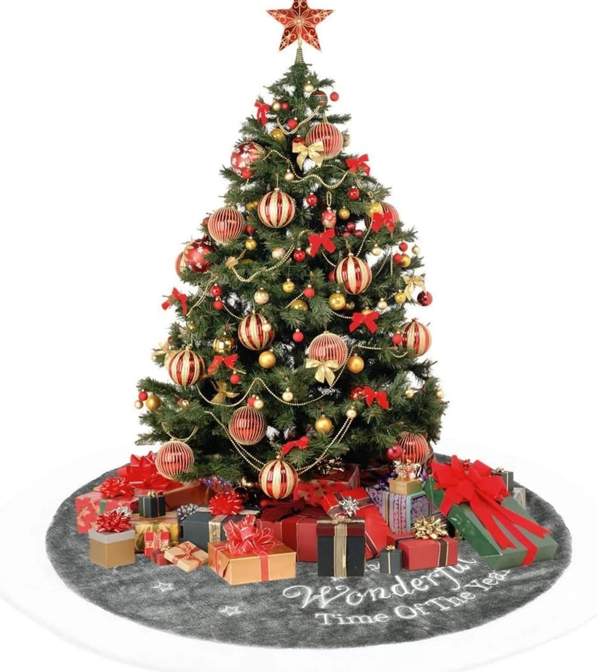 Selwo Kerstboomrok, Grote Luxe Nepbont, Wit-Grijs-Boom-Rok Met Sneeuwvlokken, Dubbele Lagen, Zachte Boomrok Voor Kerstfeestdecoraties, 120 Cm Shop