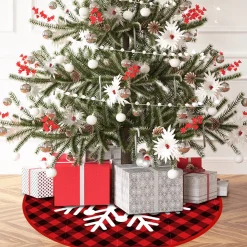 BTH Kerstboomrok Kerstkleed Kerstboomkleed Kerstversiering Kerstdecoratie Kleed Kerst Decoratie Rood Zwart - 90Cm Rood, Groen, Sneeuwvlok Sale